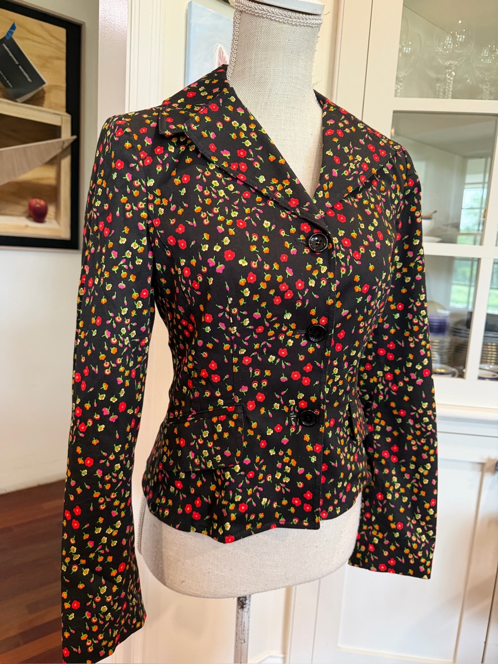 Dolce & Gabbana Black Blazer with Pink and Orange Floral Dots - Picture 4 of 7